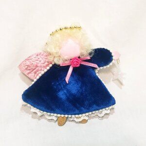 Angel Velvet Blue Dress Christmas Ornament Handmade 4"